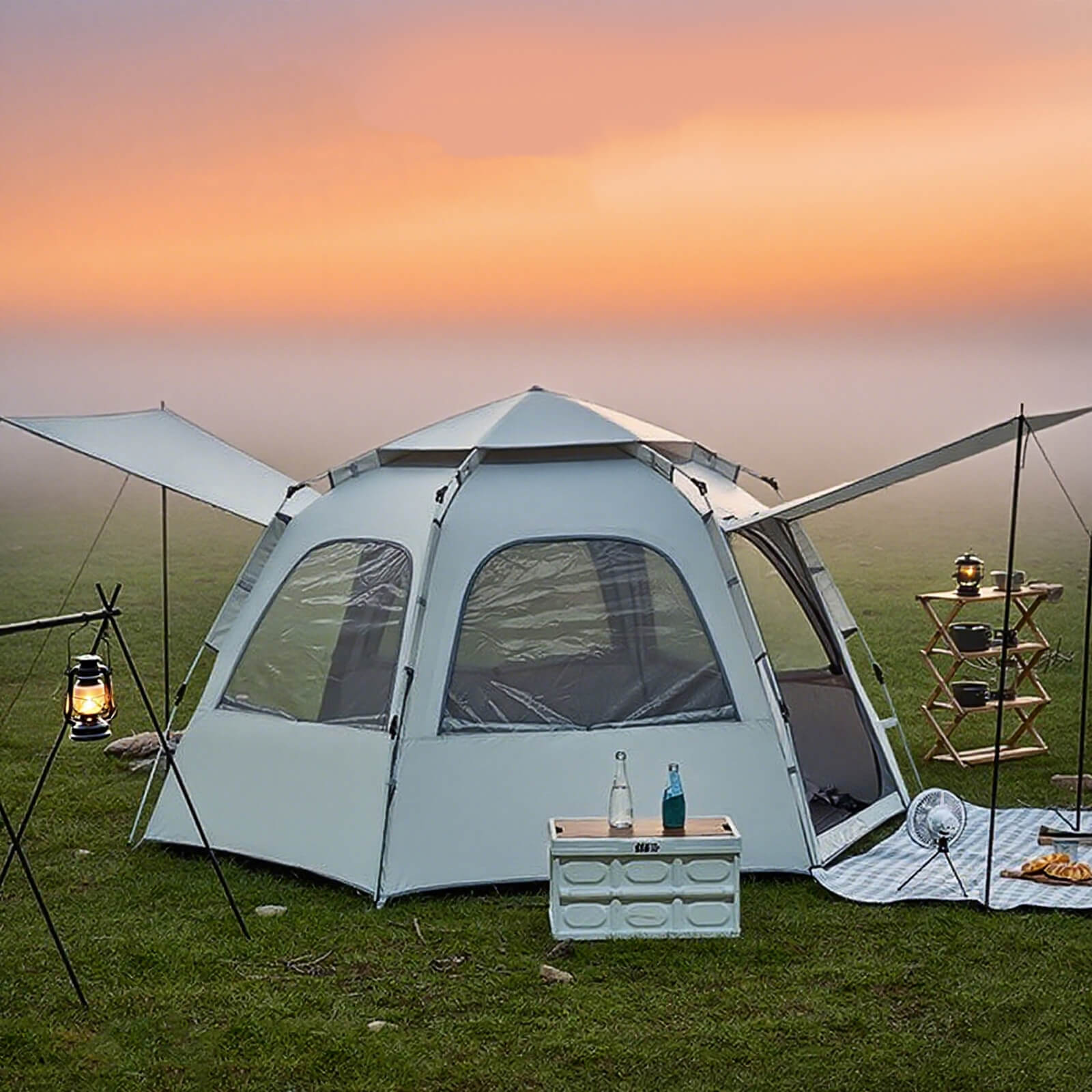 Hexagon Pop Up Camping Tent for 2–3 Person – Stable Quick Setup Outdoor Shelter