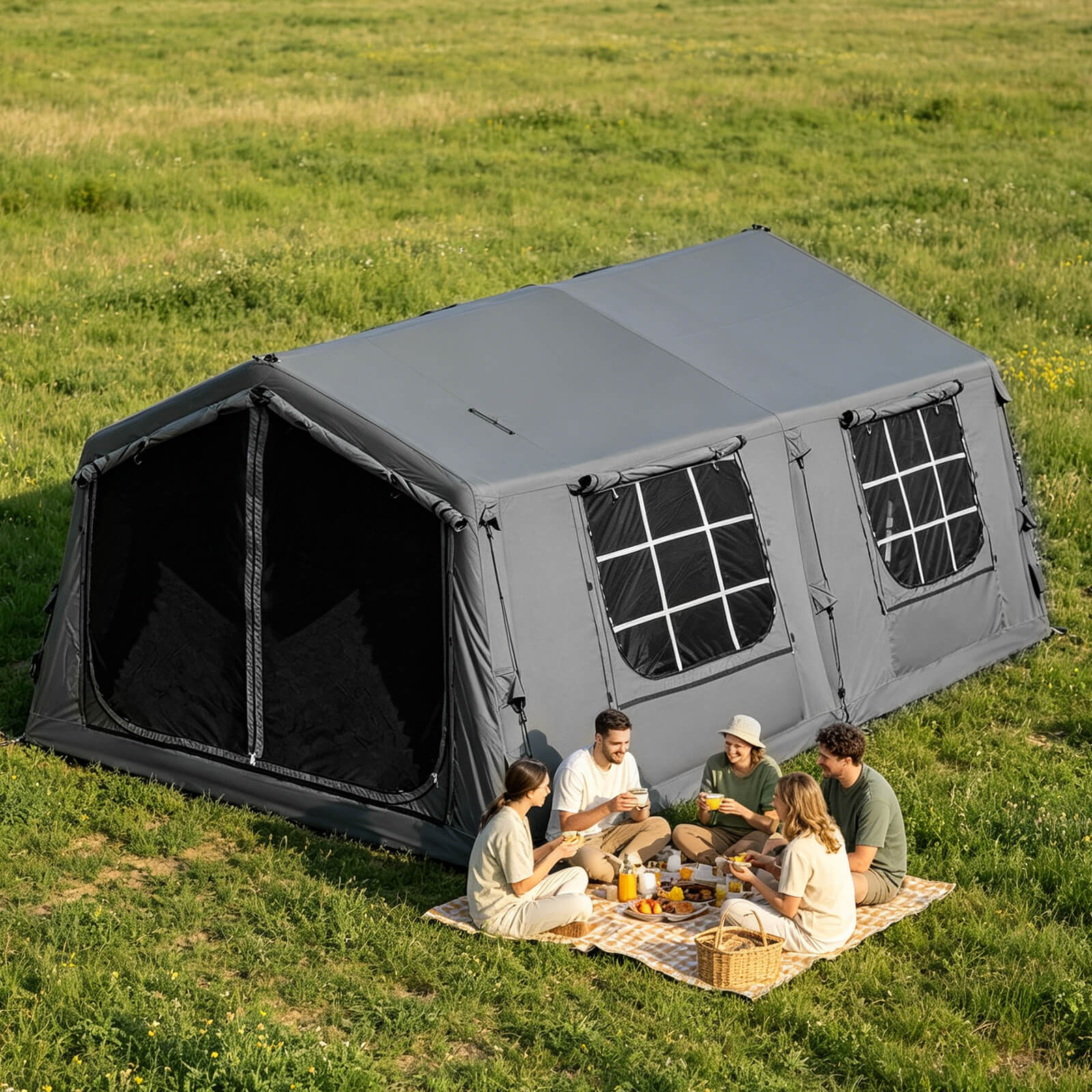 17.2㎡ Inflatable Camping Tent for 6–8 Person – Large Two Room Family Tent with Ventilation & Easy Setup