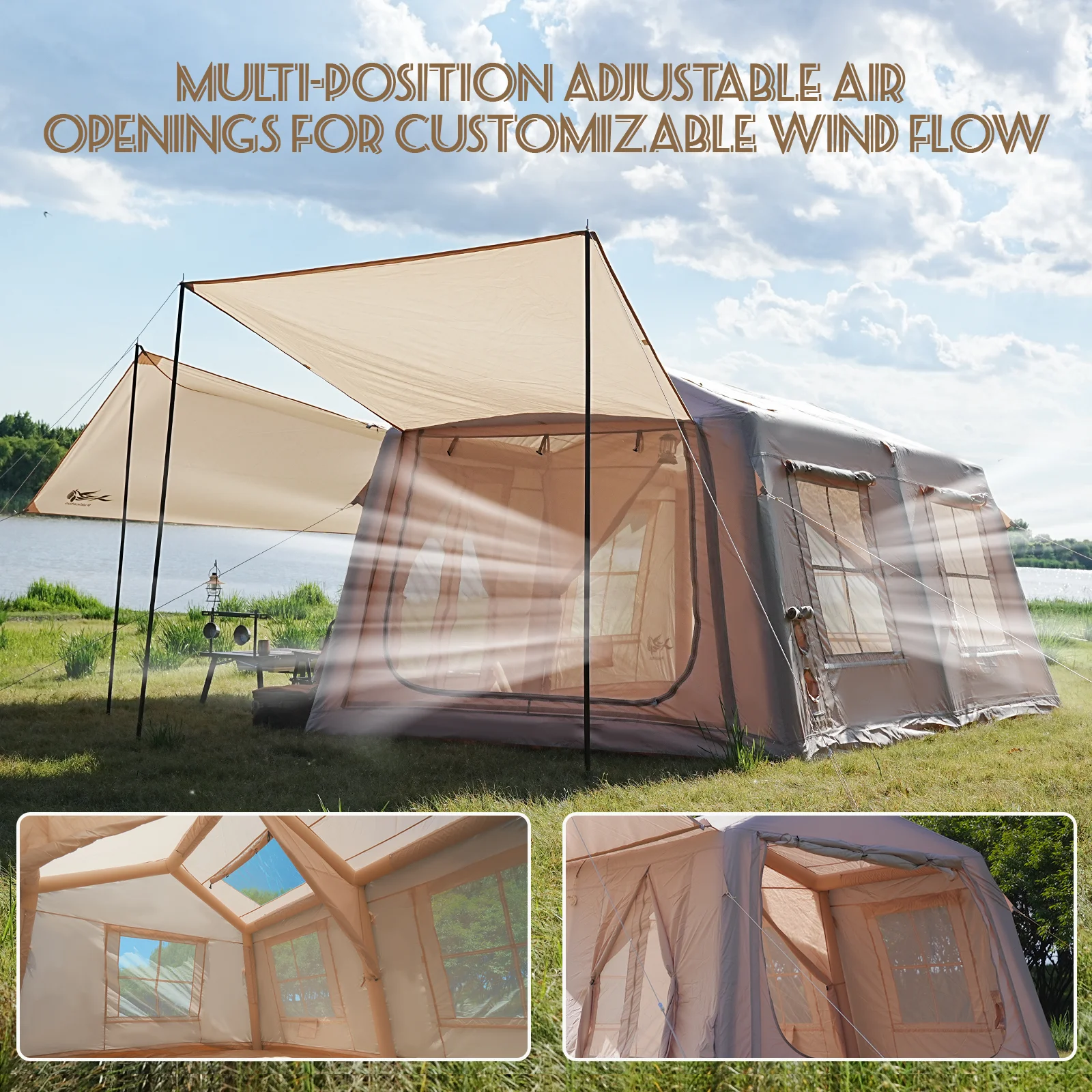 Excellent ventilation inflatable camping tent ventilation windows breathable airflow family tent